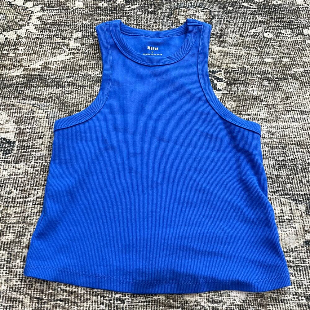 Anthropologie Maeve Ribbed Tank Top Cropped Blue Women's Size S